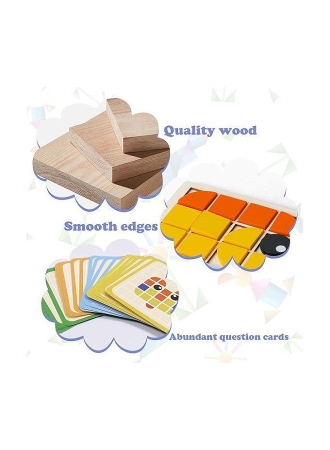 120pcs Creative Mosaic Puzzle, Montessori Toy from 3 4 5 6 Years, Wooden Pattern Blocks Set, Tangram Children, Montessori Puzzle, Geometric Shapes Wooden Puzzles, Educational Toy Gift for Children - Image 4