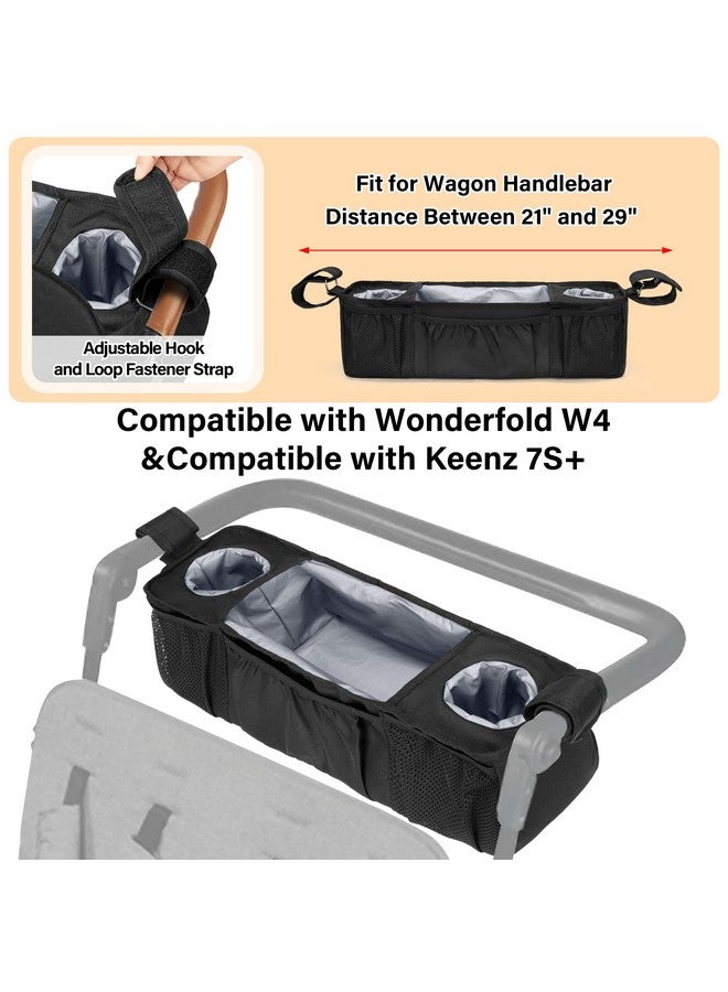 GRAOSO Wagon Parent Console Compatible with Wonderfold W4, Stroller Snack Tray Compatible with Keenz 7S+, 2 Insulated Cup Holders, Black - Image 2