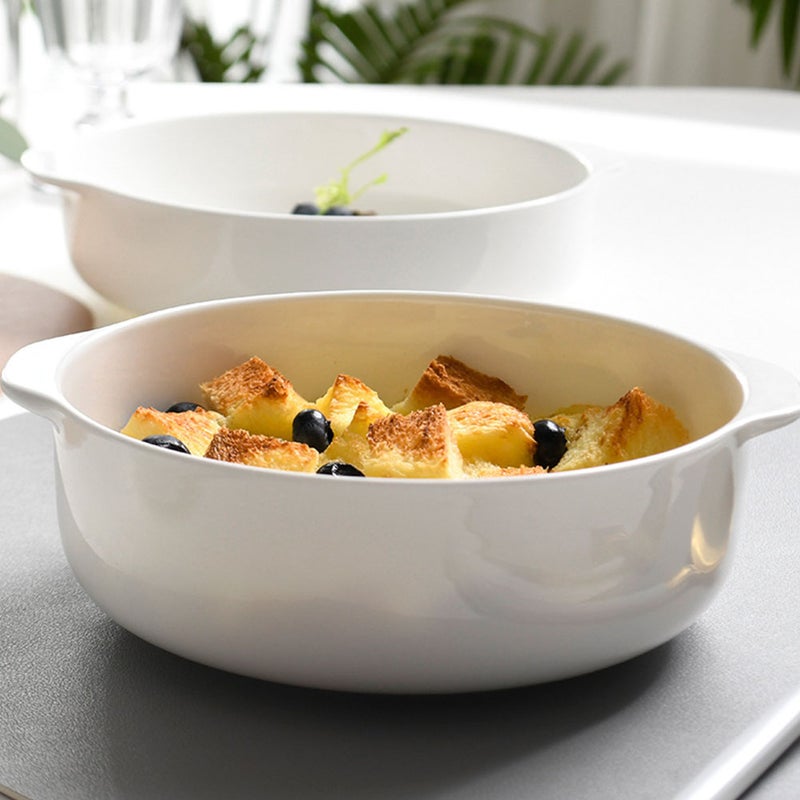 Ceramic Pie Pan Baking Dish with Double Handle Plate for Roasting Cheese Pan Baking Bowl - Image 5