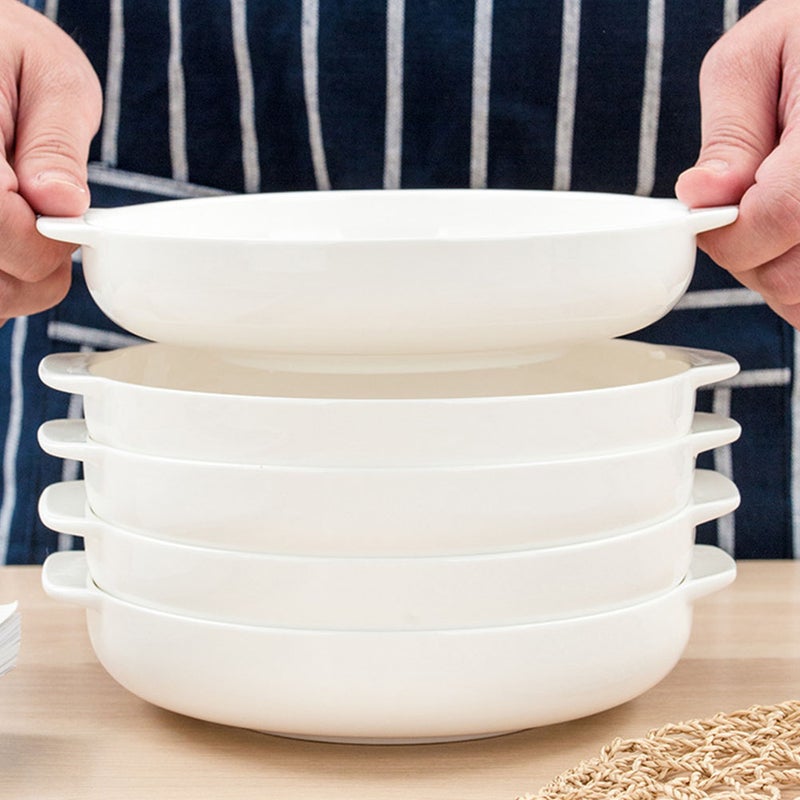 Ceramic Pie Pan Baking Dish with Double Handle Plate for Roasting Cheese Pan Baking Bowl - Image 3