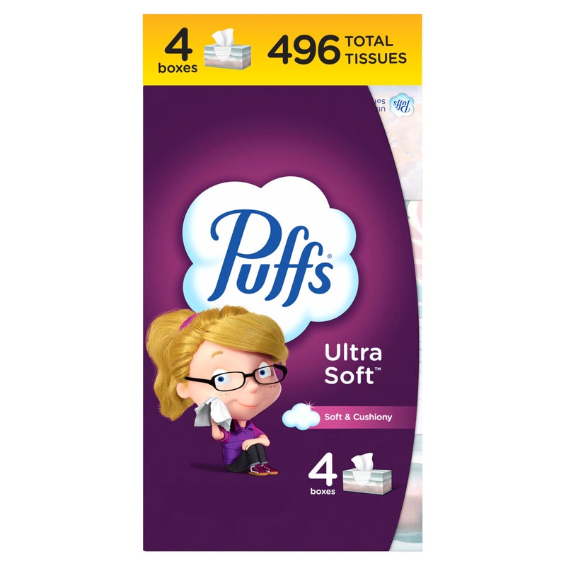 Puffs Ultra Soft Facial Tissues 4 Family Size Boxes 124 Facial Tissues Per Box - Image 3