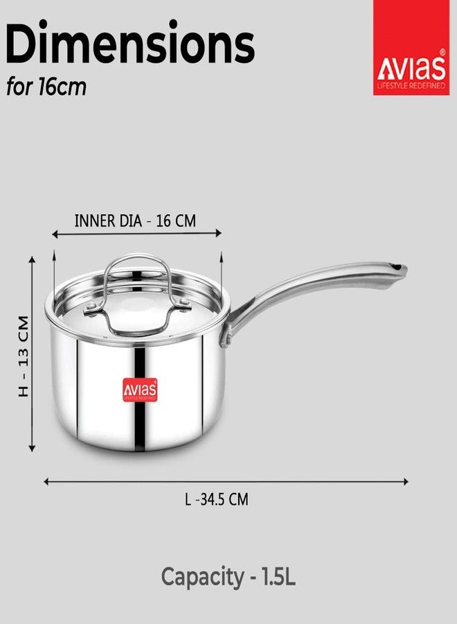 Avias Riara Triply Saucepan with Lid | 5 Years Warranty | 16cm Stainless Steel Sauce Pan, Triply Tea Pan, Steel Casted Handles, 2.5 Mm Thickness, Induction Base Sauce Pan, 1.5 Litre, 16cm - Image 5