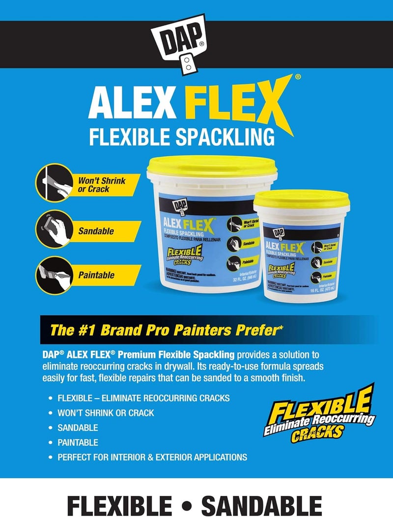 Dap Alex Flex Flexible Spackling, White, 16 Oz (7079818742) - Image 3