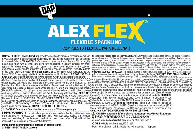 Dap Alex Flex Flexible Spackling, White, 16 Oz (7079818742) - Image 2