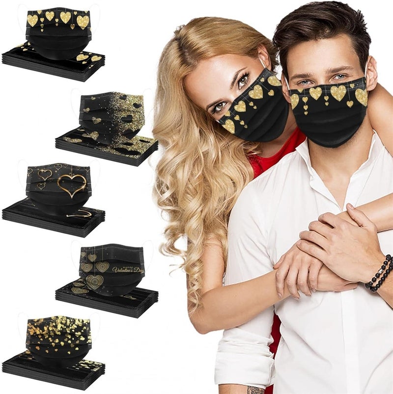 woobles 50Pcs Valentine's Day Disposable Face Masks with Design Breathable 3-Ply Protective Paper Face Masks for Adults 7 - Image 2