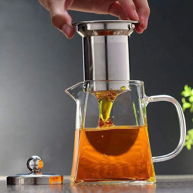 KRIVAZ Glass Kettle Teapot 750ML with Removable Infuser Lid Handle Stovetop Safe Clear Tea Kettle Great for Loose Leaf Tea Blooming Tea Tea Bags Fruit Infused Square - Image 5