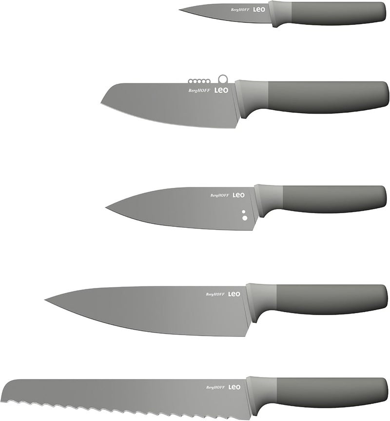 BergHOFF Balance 6Pc Universal Knife Block Set, Recycled Material, Nonstick Stainless Steel Sharp Blade, Removable Knife Insert, 8 Slots, Non-slip Base, Kitchen Countertop Storage, Grey - Image 2