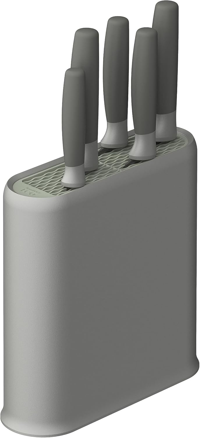 BergHOFF Balance 6Pc Universal Knife Block Set, Recycled Material, Nonstick Stainless Steel Sharp Blade, Removable Knife Insert, 8 Slots, Non-slip Base, Kitchen Countertop Storage, Grey - Image 1