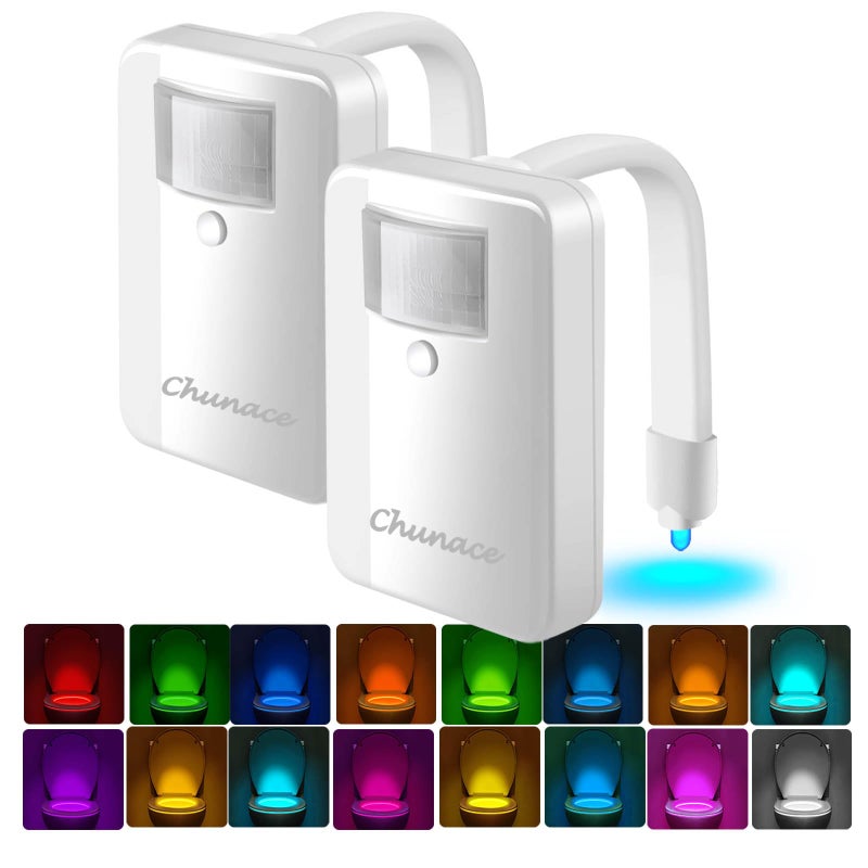 2 Pack Toilet Night Lights with Motion Activated Sensor16Color Changing LED Inside Toilet Bowl Nightlight Cool Stuff for Bathroom Accessories Decor Unique Gadgets for Men and Kids Brithday Gifts