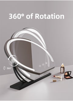 ETG 40cm Vanity Makeup Mirror With Lights, 360°Rotating Cosmetic Mirror,3 Color Lighting Modes,Round Lighted Up Makeup Mirror With Dimming LED Halo For Dressing Room Bedroom Tabletop, Touch Control  - Image 4