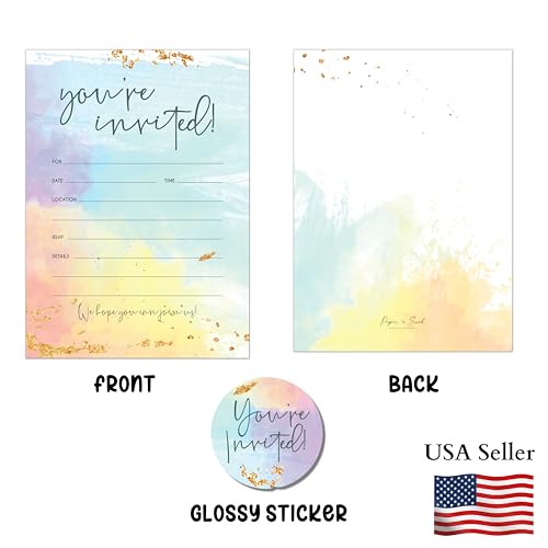 Paper 'n Such Blank Party Birthday Invitations With Envelopes For All Occasions, Set of 25 - Weddings, Bridal Showers, Engagement, Graduation, Fill In Colorful Watercolor Invites -Kids or Adults - Image 5