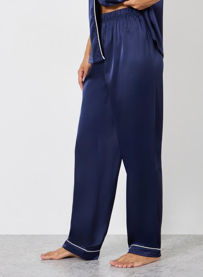 Styli Satin Piped Pocket Shirt and Pyjama Set - Image 4