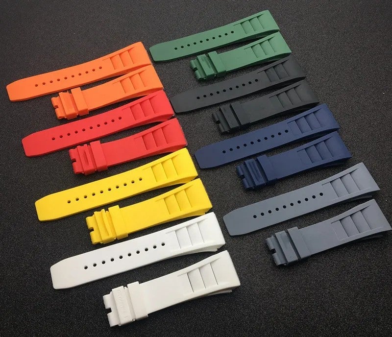Bluejw Curved Silicone Rubber Watch Band Compatible with RM035 011 055 030, 25mm Black & Red Strap Replacement - Image 1