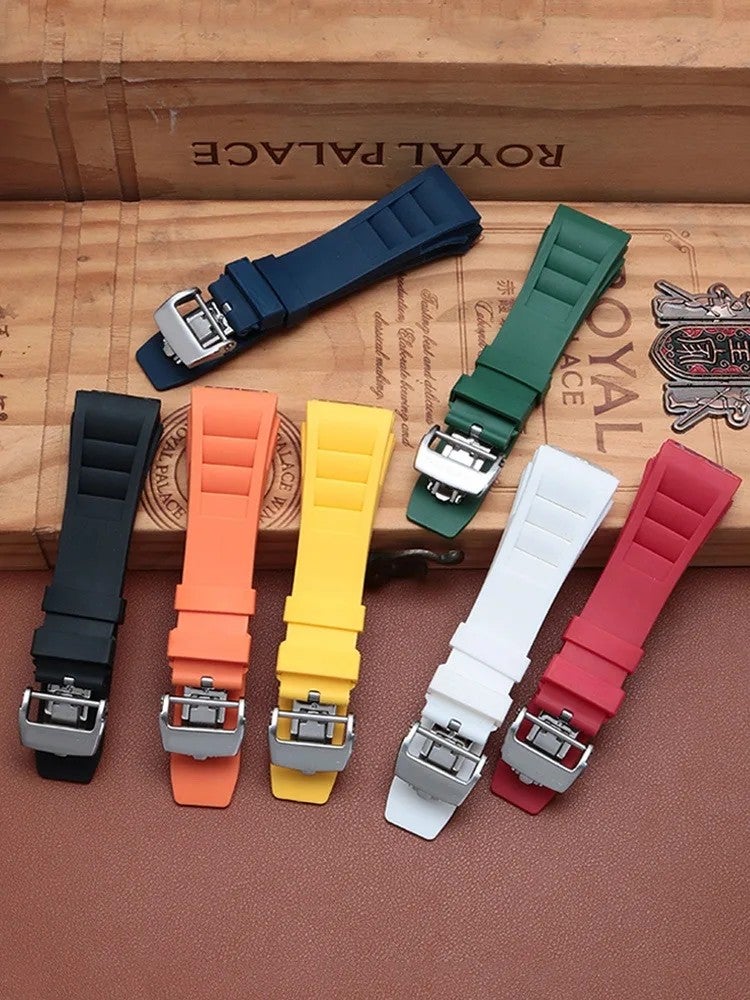 Bluejw Curved Silicone Rubber Watch Band Compatible with RM035 011 055 030, 25mm Black & Red Strap Replacement - Image 5