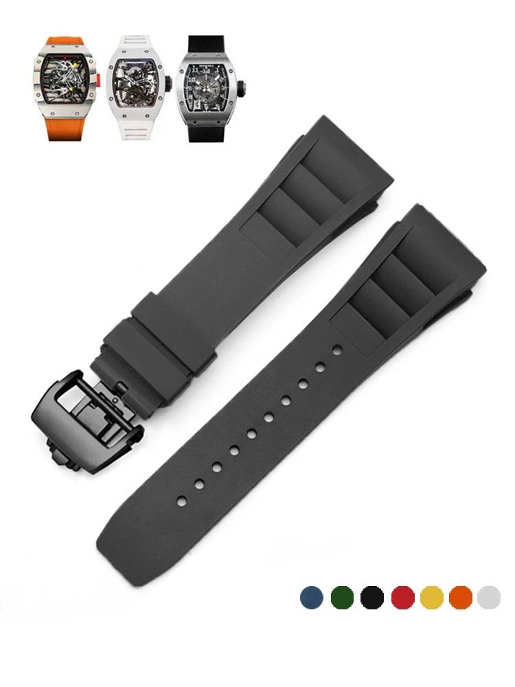 Bluejw Curved Silicone Rubber Watch Band Compatible with RM035 011 055 030, 25mm Black & Red Strap Replacement - Image 3