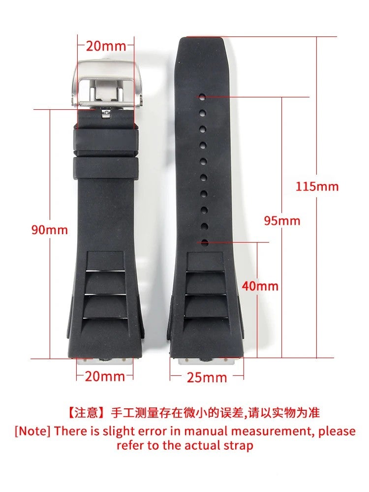 Bluejw Curved Silicone Rubber Watch Band Compatible with RM035 011 055 030, 25mm Black & Red Strap Replacement - Image 4