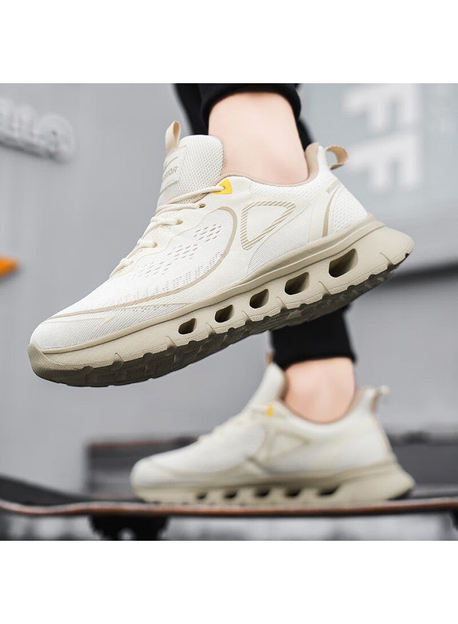 Pull Back Huili Men's Mesh Walking Shoes, Breathable Thick-soled Casual Shoes For Spring, Summer And Autumn, Wxy4487, Beige Khaki, Size 42 - Image 2