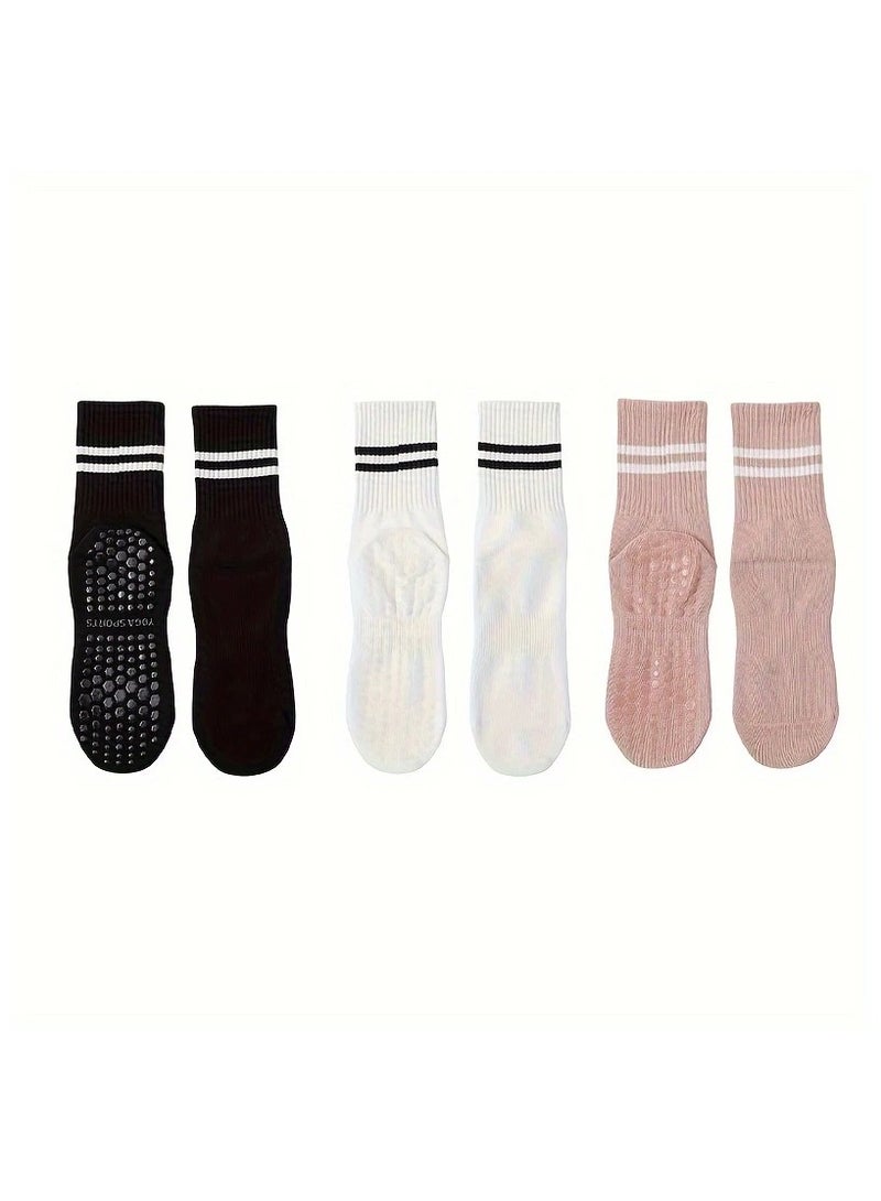 Generic 3 Pairs Pilates Socks with Grips for Women, Yoga Barre Socks, Non-Slip Socks for Workout Athletic Socks (short) - Image 2
