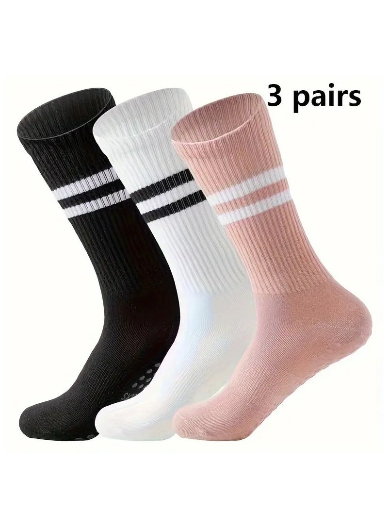 Generic 3 Pairs Pilates Socks with Grips for Women, Yoga Barre Socks, Non-Slip Socks for Workout Athletic Socks (short) - Image 1