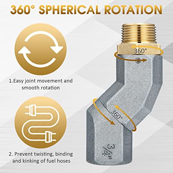 Shimeyao 3 Pcs Fuel Hose Swivel Zinc Alloy 360 Rotating Connector for Fuel Transfer Pump Nozzle Multi Plane Swivel Kit(3/4 Inch,Grey) - Image 3