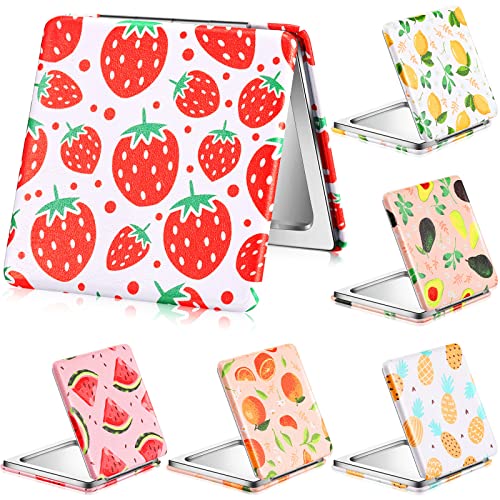 Vicenpal Compact Mirrors Small Pocket Fruit Design Mini Magnifying Portable Makeup Compact Pu Leather Double Sided Pocket Mirror for Women Girls Mother Kids Gift(Fruit Style) - Image 1