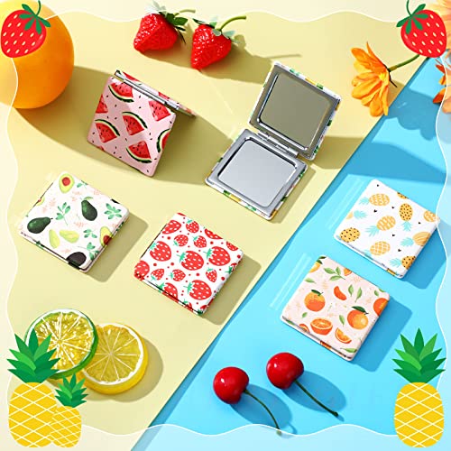 Vicenpal Compact Mirrors Small Pocket Fruit Design Mini Magnifying Portable Makeup Compact Pu Leather Double Sided Pocket Mirror for Women Girls Mother Kids Gift(Fruit Style) - Image 2