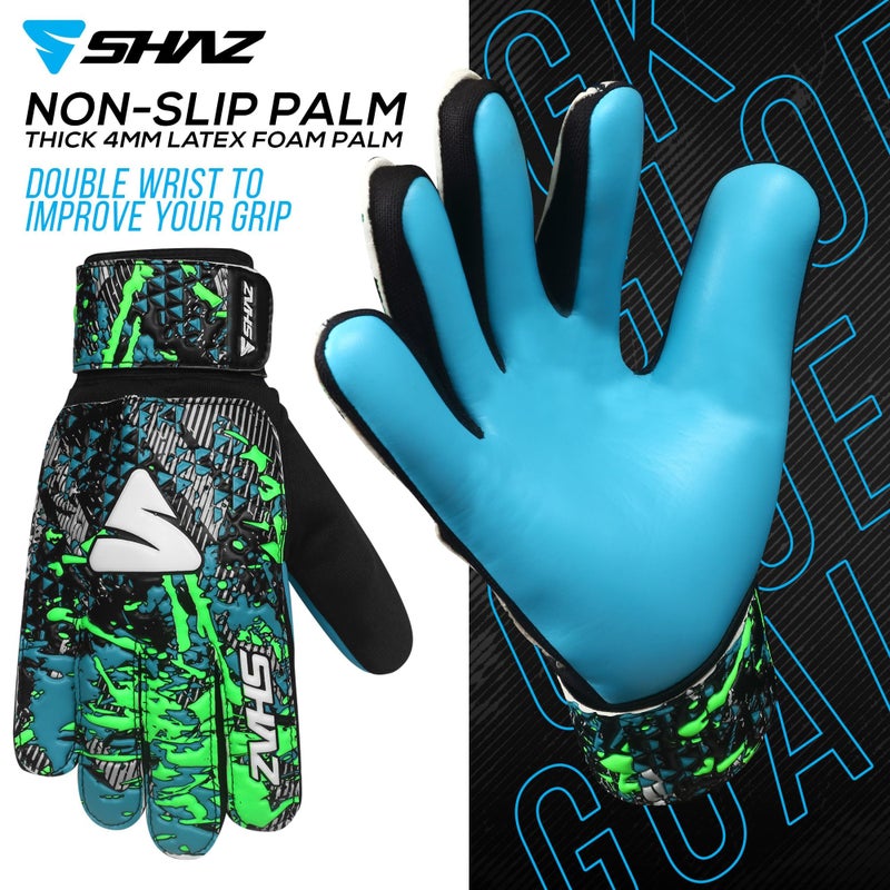 Shaz Soccer Goalkeeper Gloves for Kids Boys Children Youth,Funky Football Goalie Gloves Anti Slip 4mm Latex Palm with Strong Grip & Double Wrist Protection (Size 3 Suitable for 5-6 Years, Cyan) - Image 2