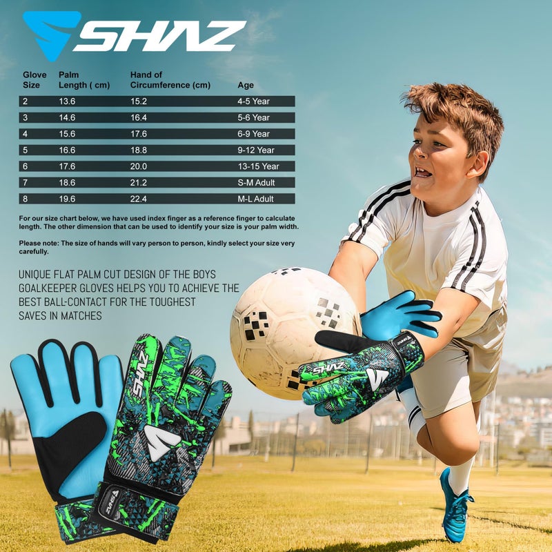 Shaz Soccer Goalkeeper Gloves for Kids Boys Children Youth,Funky Football Goalie Gloves Anti Slip 4mm Latex Palm with Strong Grip & Double Wrist Protection (Size 3 Suitable for 5-6 Years, Cyan) - Image 5