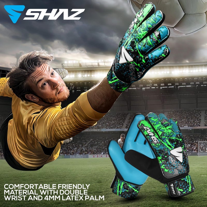 Shaz Soccer Goalkeeper Gloves for Kids Boys Children Youth,Funky Football Goalie Gloves Anti Slip 4mm Latex Palm with Strong Grip & Double Wrist Protection (Size 3 Suitable for 5-6 Years, Cyan) - Image 4