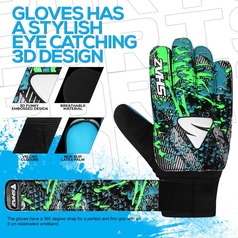 Shaz Soccer Goalkeeper Gloves for Kids Boys Children Youth,Funky Football Goalie Gloves Anti Slip 4mm Latex Palm with Strong Grip & Double Wrist Protection (Size 3 Suitable for 5-6 Years, Cyan) - Image 3