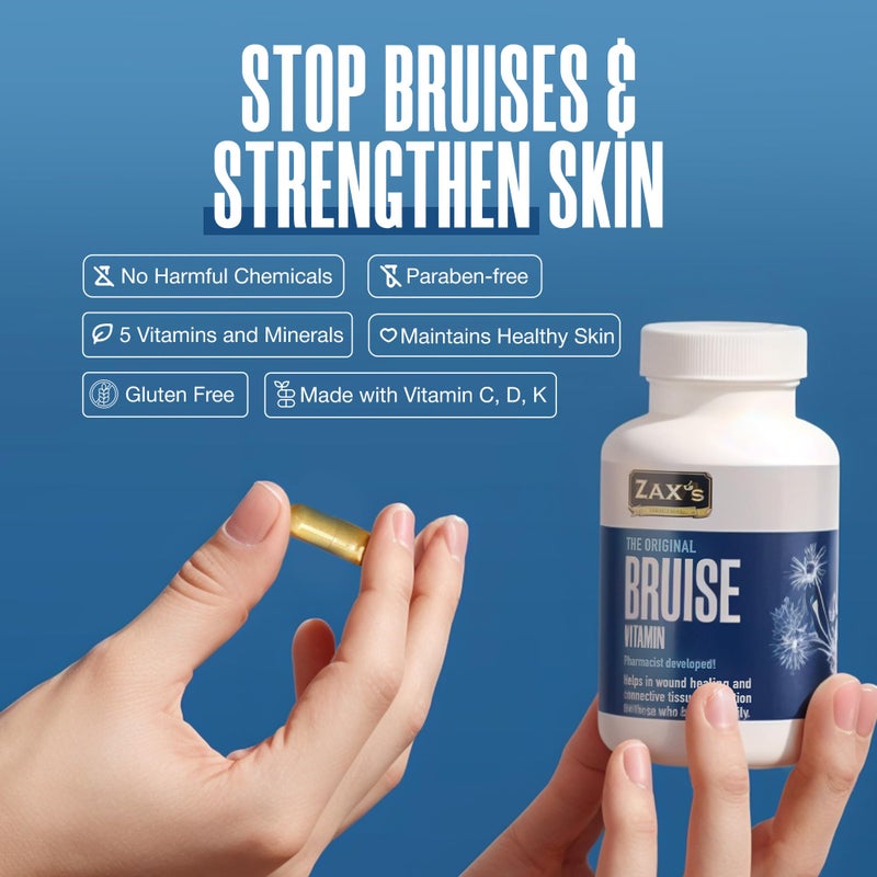 ZAX'S ORIGINAL ZAX'S Bruise Vitamin Pharmacist Developed Bruising Supplements Potent Bruising Swelling Reducer, Zinc, Vitamin K, D3, Ascorbic Acid, Citrus Bioflavonoids, 60 Caps, Combine Arnica Bruise Cream - Image 5