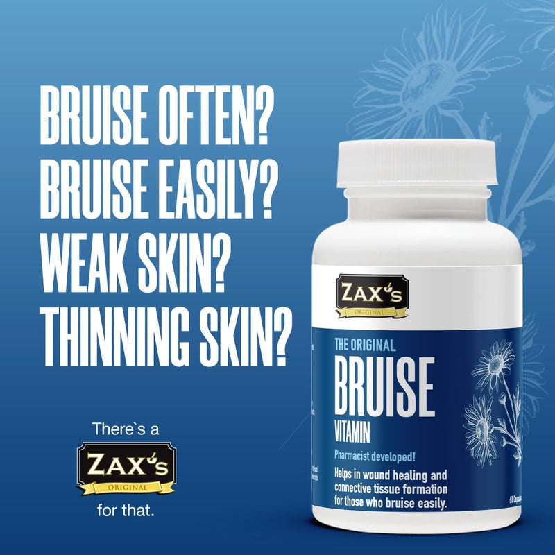 ZAX'S ORIGINAL ZAX'S Bruise Vitamin Pharmacist Developed Bruising Supplements Potent Bruising Swelling Reducer, Zinc, Vitamin K, D3, Ascorbic Acid, Citrus Bioflavonoids, 60 Caps, Combine Arnica Bruise Cream - Image 2