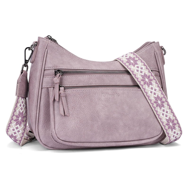 VIMUTI Crossbody Purses for Women Trendy Leather Crossbody Bag,Multi Pocket Shoulder Handbag Lightweight Travel Purse (08-Purple) - Image 1