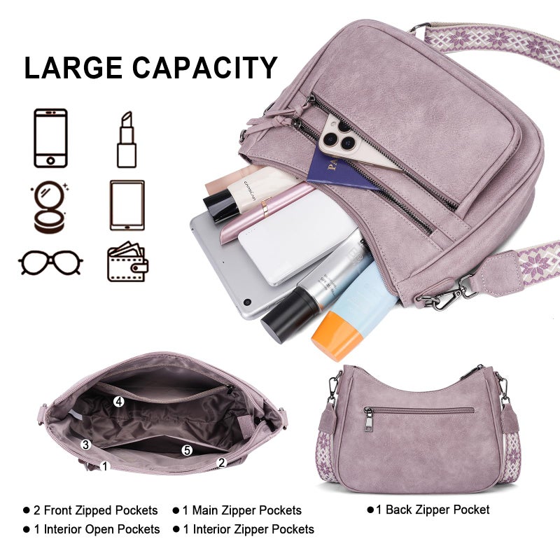 VIMUTI Crossbody Purses for Women Trendy Leather Crossbody Bag,Multi Pocket Shoulder Handbag Lightweight Travel Purse (08-Purple) - Image 4