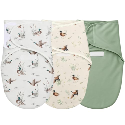 Oudain 3 Pcs Mallard Duck Swaddles for Newborns Organic Cotton Adjustable Swaddles 03 Months Newborn Gift Breathable Soft Nursery Swaddling Blankets for Baby Boy Girl - Image 1