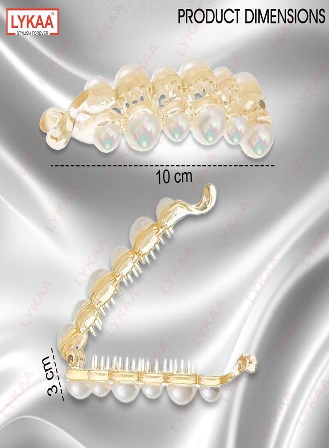 LYKAA Stylish White Pearl Banana Ponytail Holder Thick Fine Hair Clutchers French Barrettes Teeth Inside Slide Jaw Clips Wedding Designer Fancy Hair Clips For Women & Girls | (Pack of 2) - Image 2