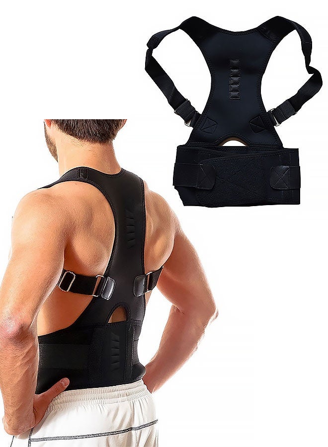 مصحح وضعية الظهر الصدري - دعامة مغناطيسية لتخفيف آلام الرقبة والكتف وأعلى وأسفل الظهر - دعامة مثالية لوضعية العمود الفقري العنقي والقطني - حزام قابل للتعديل بالكامل (أسود، كبير) - Image 1