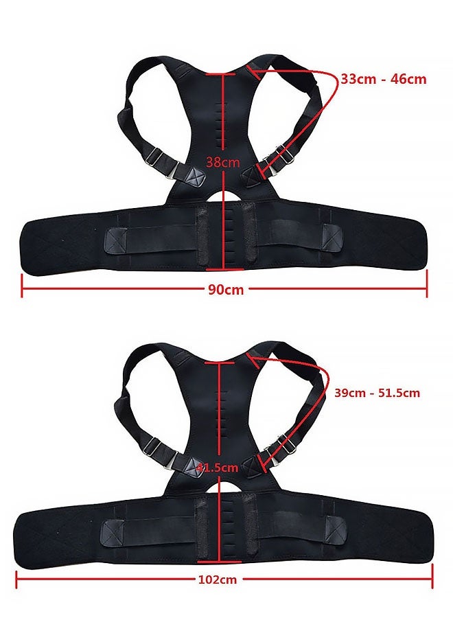 مصحح وضعية الظهر الصدري - دعامة مغناطيسية لتخفيف آلام الرقبة والكتف وأعلى وأسفل الظهر - دعامة مثالية لوضعية العمود الفقري العنقي والقطني - حزام قابل للتعديل بالكامل (أسود، كبير) - Image 2