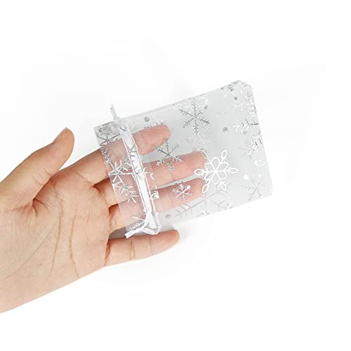 HRX Package 100pcs Snowflake Organza Gift Bags Christmas 3x4 inch Small White Mesh Jewelry Pouches Little Drawstring Candy Bags - Image 5