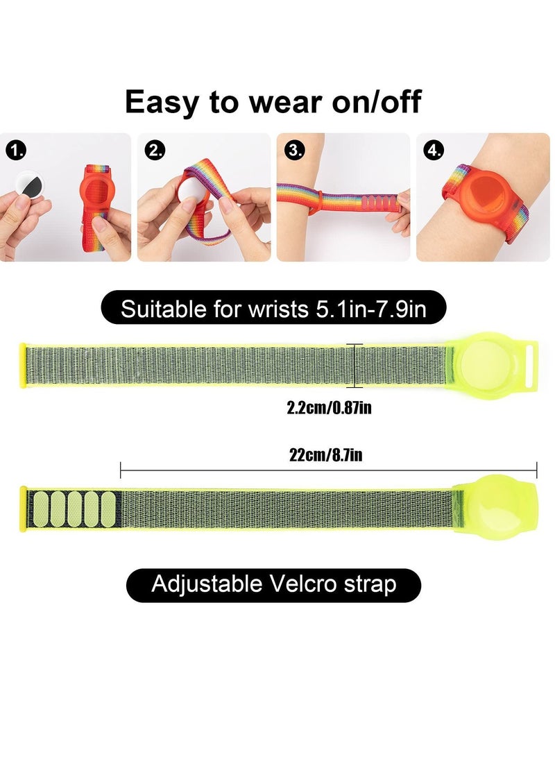Kids Wrist Strap for Apple AirTag Adjustable with Nylon Holder Protector Breathable Anti-Loss Bracelet Toddler Child Elderly (Yellow)