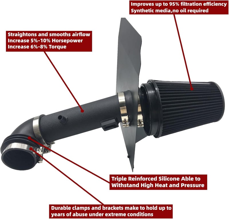 OBUYTO 3.5-Inch Cold Air Intake Kit with Heat Shield + Filter for Chevrolet Camaro LT/LS V6 2012-2015 - Image 2