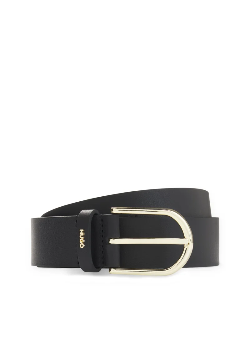 Leather belt with gold-tone hardware