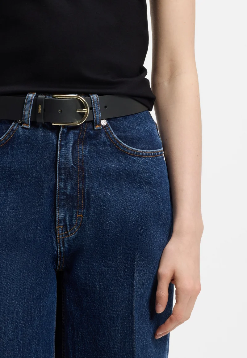 HUGO Black Leather belt with gold-tone hardware for Women | Best Price UAE