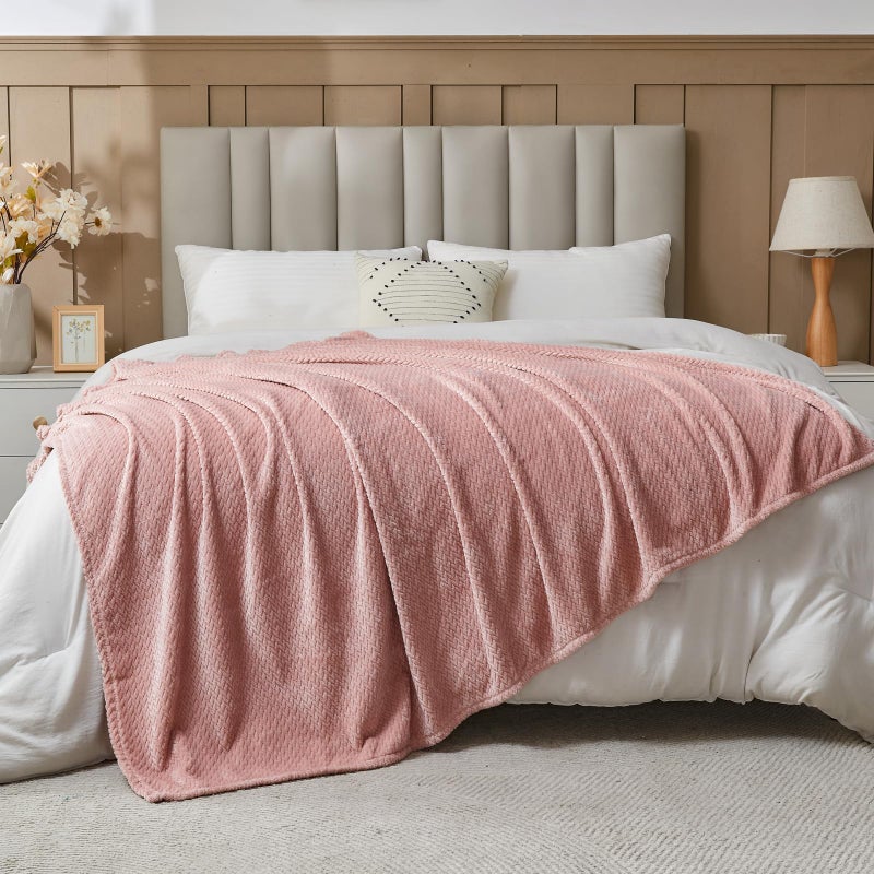 NEWCOSPLAY Super Soft Throw Blanket Dusty Pink Premium Silky Flannel Fleece Leaves Pattern Lightweight Bed Blanket All Season Use (Dusty Pink, Throw(50"x60")) - Image 4