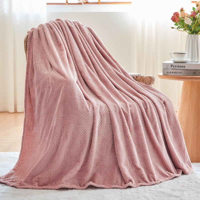 NEWCOSPLAY Super Soft Throw Blanket Dusty Pink Premium Silky Flannel Fleece Leaves Pattern Lightweight Bed Blanket All Season Use (Dusty Pink, Throw(50"x60")) - Image 3
