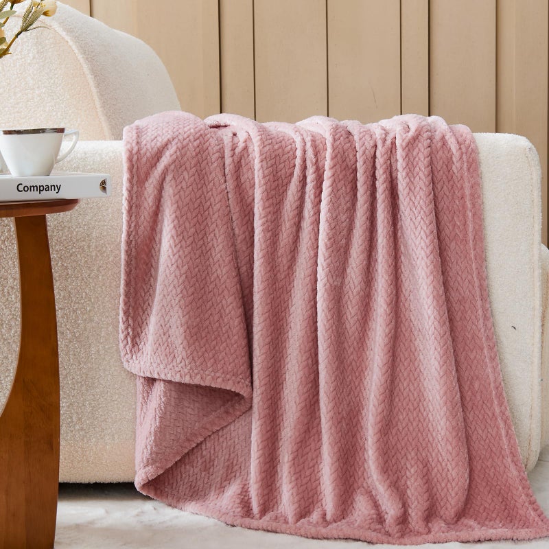 NEWCOSPLAY Super Soft Throw Blanket Dusty Pink Premium Silky Flannel Fleece Leaves Pattern Lightweight Bed Blanket All Season Use (Dusty Pink, Throw(50"x60")) - Image 2