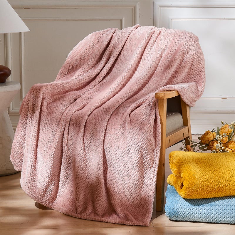 NEWCOSPLAY Super Soft Throw Blanket Dusty Pink Premium Silky Flannel Fleece Leaves Pattern Lightweight Bed Blanket All Season Use (Dusty Pink, Throw(50"x60")) - Image 1