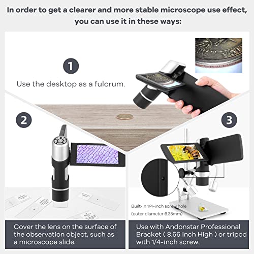 Andonstar AD203 Digital Coin Microscope for Error Coins with Metal Stand&Led Light, Handheld Portable USB Microscope Kit for Kids&Adults, 4" LCD Screen, Photo/Video Capture, Windows/Mac PC Compatible - Image 2