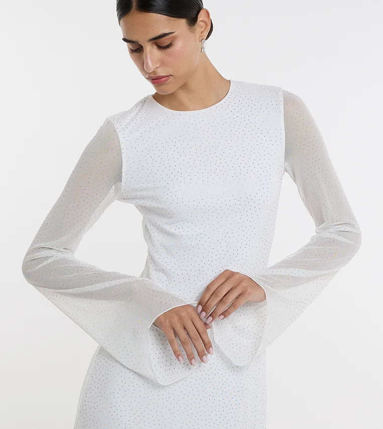 بي سي بي جي BCBG Embellished Mesh Maxi Dress