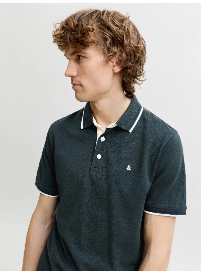 JACK & JONES Scarab Detail:PLAY Solid Regular Fit Polo for Men | Best Price UAE